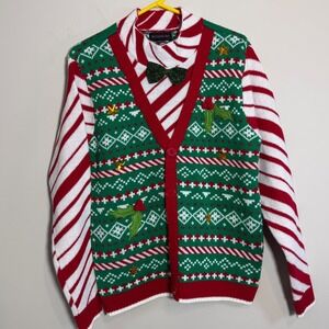 Blizzard Bay Men's Medium Sweater Christmas Bow Tie Candy Cane Multicolor Stripe